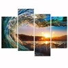 Sunset Wave Ocean Surf 4 panel Canvas Wall Art Picture Print