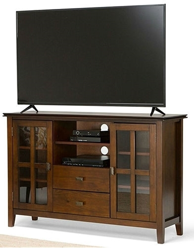 Tall Solid Wood TV Console for TV's up to 60 inch Medium Brown