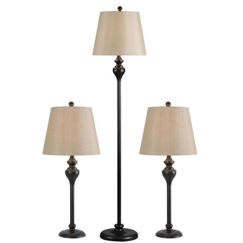 3 piece floor lamp and table desk lamp set in black