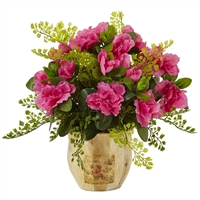 Nearly Natural Artificial Flowers - Azalea And Maiden Hair With Planter