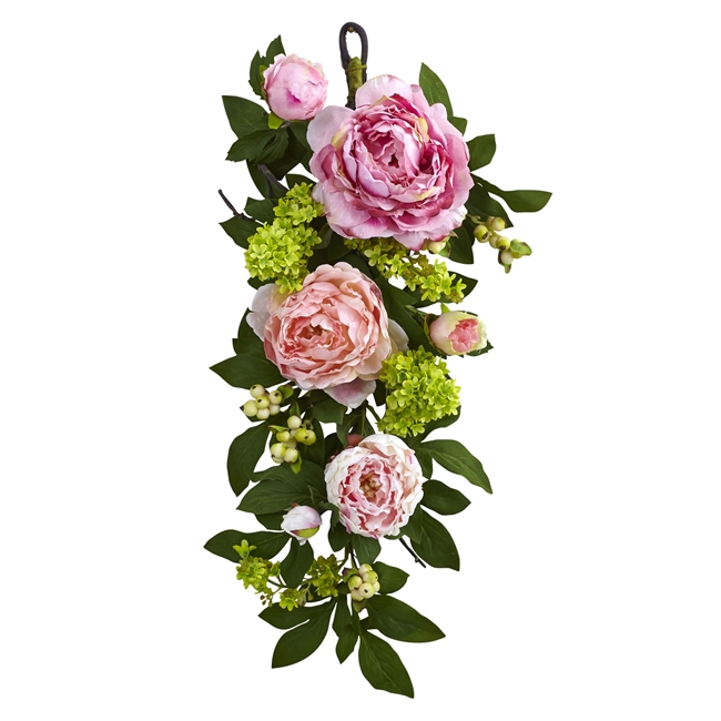 24 Inch Peony And Hydrangea Teardrop Floral Arrangement