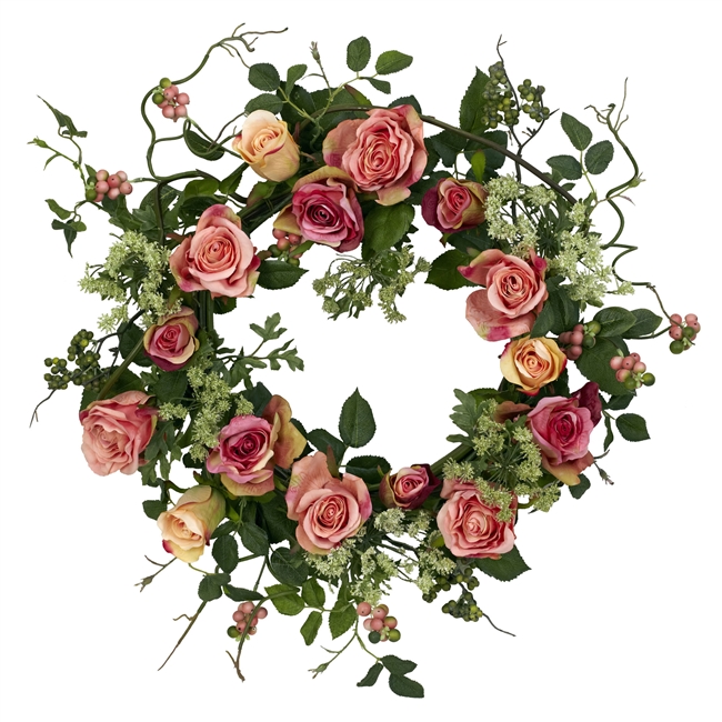 20 inch Rose Floral Wreath by Nearly Natural