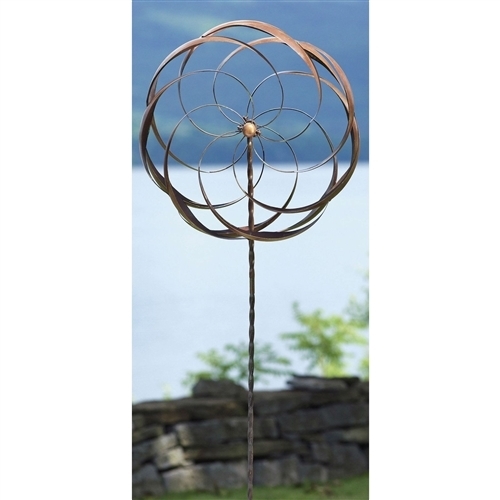 Handcrafted Copper Plated Metal Wind Spinner - Flower Pinwheel - Garden Stake