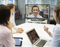 People gathering to view online instructor for virtual training