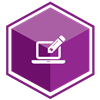 VCS Intelligent Workforce Management icon representing the Custom Report and Payroll Export Writer module. Purple hexagon with computer and pencil symbol