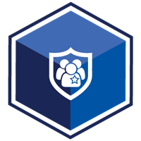 VCS Intelligent Workforce Management Icon for Extra Duty Billing. Blue Hexagon with symbol of badge containing figures.
