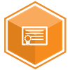 VCS Intelligent Workforce Management icon representing the Learning & Professional Development module. Orange hexagon with certificate symbol