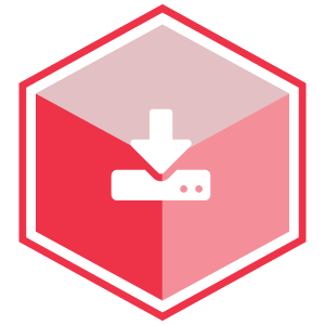 VCS Intelligent Workforce Management icon representing the Workloads module. Red hexagon with download symbol