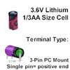 COMP-100-3: 3.6V/1450mAh Lithium Battery W/ 3-Pin PC Mount