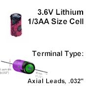 COMP-100-5: 3.6V/1450mAh 2/3AA Lithium Battery W/ Axial Lead