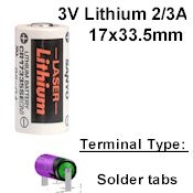 COMP-29-1: 3V/1800mAh cyl lithium w/Tabs