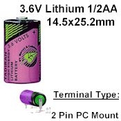 COMP-4-2: 3.6V/950ma lithium 1/2AA 2pin PC Mount