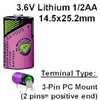COMP-4-3: 3.6V/950mAh lithium 1/2AA 3pin PC Mount