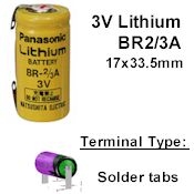 COMP-5-1: 3V/1200mAh lithium BR2/3A w/Tabs