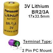 COMP-5-2: 3V/1200mAh lithium Cell 2/3A with 2-pin PC Mount