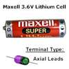 COMP-6-MAX-5: 3.6V/1900mAh AA Lithium with Axial Leads ( SAFT brand)