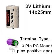 COMP-7-3: 3V/850mAh Lithium 1/2AA 3pinPC