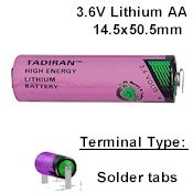 LITH-10-1: 3.6V/2100mah AA Lithium Cell W/ Solder Tabs