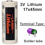 LITH-12-1: 3V/2500mah Lithium Solder Tabs, DISCONTINUED