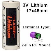 LITH-12-2: 3V/2500mah Lithium 2 Pin PC (this pin is rounded, NOT flat) DISCONTINUED