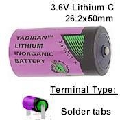 LITH-14-1: 3.6V/7200maH C Size Lithium Cell  W/ Solder Tabs