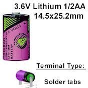 LITH-6-1:3.6V/1000ma 1/2AA Lithium Cell w/ Solder Tabs