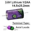 LITH-6-5: 3.6V/1000mAh 1/2AA Lithium Cell w/ Axial Leads