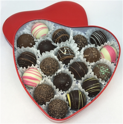 Red Heart Tin with 18 Bite-size Truffles For Valentine's Day
