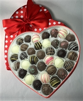 Image of 36 assorted  Bite-sized Truffles in Red Heart Box.