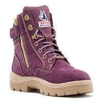 The Southern Cross Zip Ladies: PR Midsole is a Ladies safety boot that is made from fashionable Purple colored, premium Nubuck Leather and includes a side zip for easy on / off. Steel Blue Ladies safety boots are designed just for women.