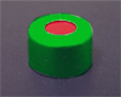 Crimp Cap, GREEN, Open Top,  w/ Septa (PTFE/red Rubber)