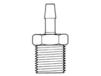 BARBED TUBING CONNECTION, 1/4" ID tubing x 1/2" NPT, Polypropylene