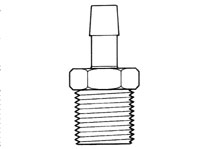 BARBED TUBING CONNECTION, 3/8" ID tubing x 1/2" NPT, Polypropylene