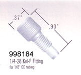 Fitting, Kel-F, One-Piece, Natural, 1/4-28 for 1/8" OD Tubing