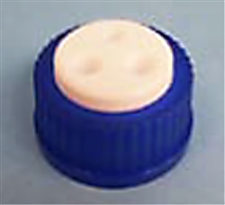 BOTTLE CAP, GL38, with (2) 5/16-24 port, (1) 1/4-28 ports, PTFE with PP collar