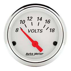 Auto Meter 1391 Street Rod Arctic White 8-18 VoltsVoltMeter Gauge