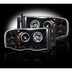 Recon 264191BK Projector Headlight Smoked 2002-2005 Dodge Ram 1500/2500/3500 with LED Halo & DRL