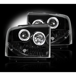 Recon 264193BK Projector Headlight Smoked 2005-2007 Ford Superduty, Excursion with LED Halo & DRL