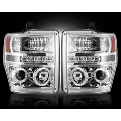 Recon 264196CL Projector Headlight Clear 2008-2010 Ford Superduty with LED Halo & DRL