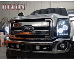 Recon 264272BKCC Projector Headlight Smoked 2011-2013 Ford Superduty w CCFL Halo & DLR