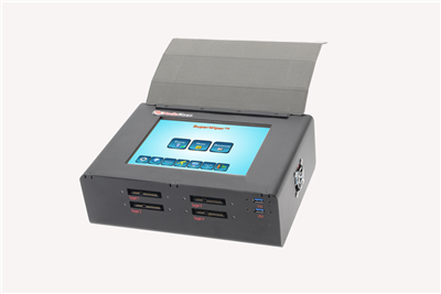 SuperWiper 8" T4 SAS/SATA portable data erase unit with 8"  Touchscreen LCD color display and SAS, SATA-3 and USB3.2 ports and ability to add on NVMe