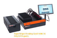 SuperWiper Desktop Pro Gen3- heavy duty  drive eraser and format with at extreme speed, simultaneously, for 16 SAS/SATA-3 HDD and 8 USB3.1 storage devices.