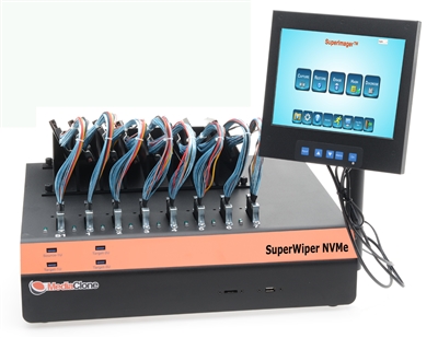SuperWiper Desktop NVMe - heavy duty  NVME PCIE SSD eraser and format with at extreme speed, simultaneously, for 8 NVMe, or 8 SAS, or 8 SATA,  10 USB3.2 storage devices.