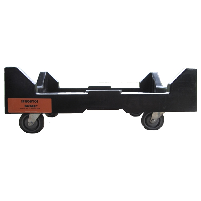 Large Wheel Dolly 
Durable non-marking, easy-rolling casters-
Stack 4-5 full Boxes or 20 empty Boxes
Measures: 27â€ Long X 17â€ Wide