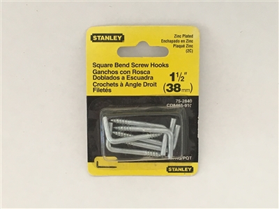 Stanley Hardware 752840 1-1/2" Zinc Plated Square Bend Screw Hooks 6-pack