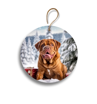 Dogue De Bordeaux in Snow 2.95" Holiday Ornament