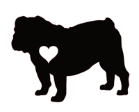 English Bulldog Silhouette with Heart Vinyl Window Decal