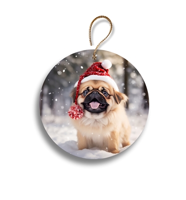 Pekingese in Snow 2.95" Holiday Ornament