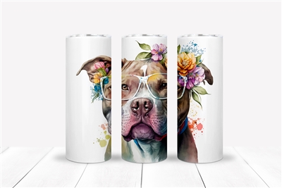 Pitbull with Glasses 20 OZ Double Walled Tumbler