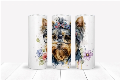 Yorkshire Terrier with Glasses 20 OZ Double Walled Tumbler